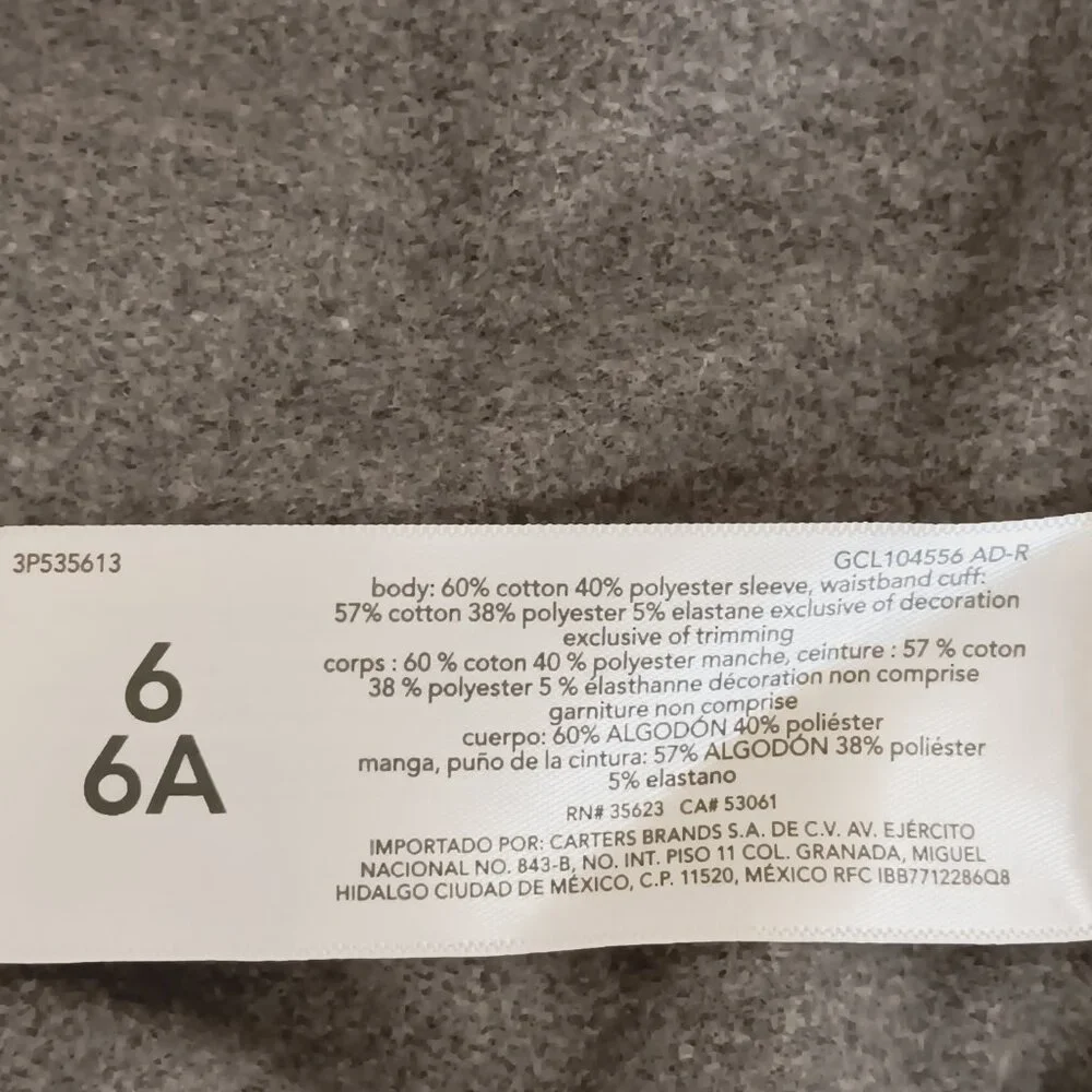 OshKosh B'gosh Kids Heathered Gray Full Zip Embroidered Hoodie Size 6